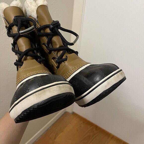 SOREL Caribou yoot pac Winter waterproof sherpa line lace up brown boots youth 1 - Picture 3 of 11
